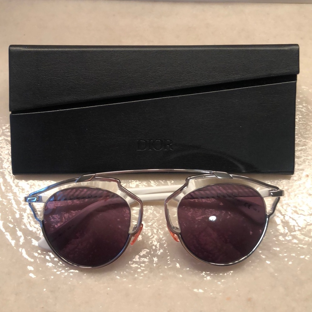 Dior Sunglasses with Purple Lenses and Silver Frame